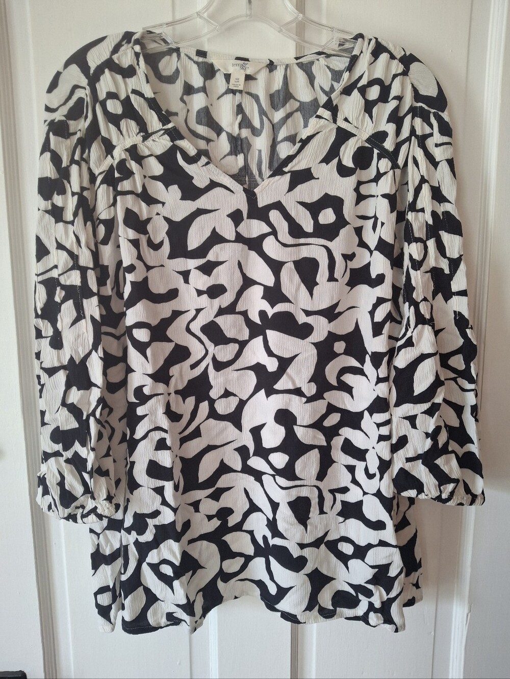 Terra & Sky Women's Black & White Peasant Blouse 0X 14W